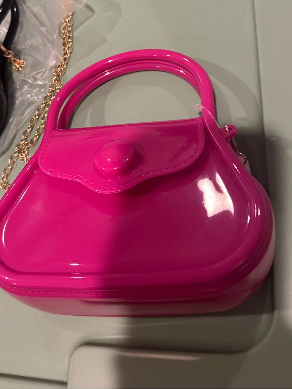 NWT Girls Hot‎ Pink Patent Mini Handbag with Gold Tone Chain Strap Wedding Party